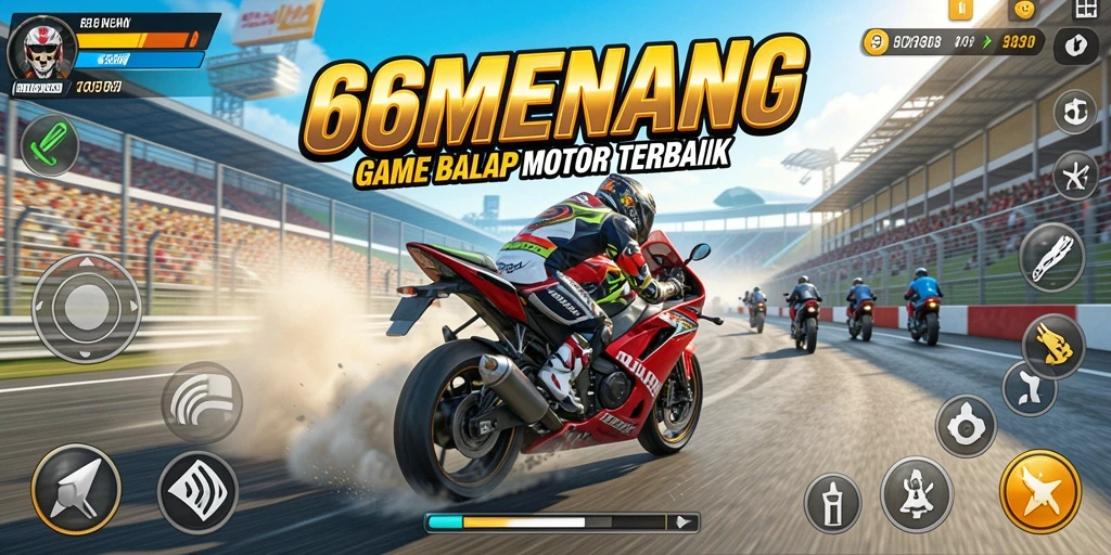 Tangkapan layar gameplay 66MENANG saat balapan motor di trek yang mengesankan.