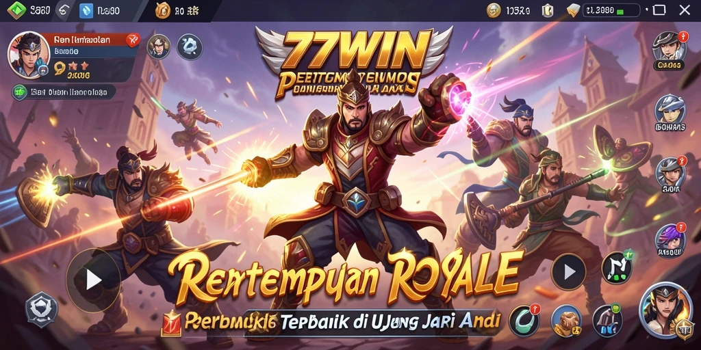 Tangkapan layar permainan 77WIN menampilkan aksi Battle Royale yang intens.
