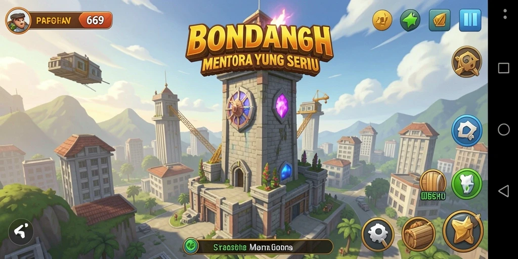 Screenshot gameplay BONDAN69 menampilkan menara yang aktif dan serangan musuh.