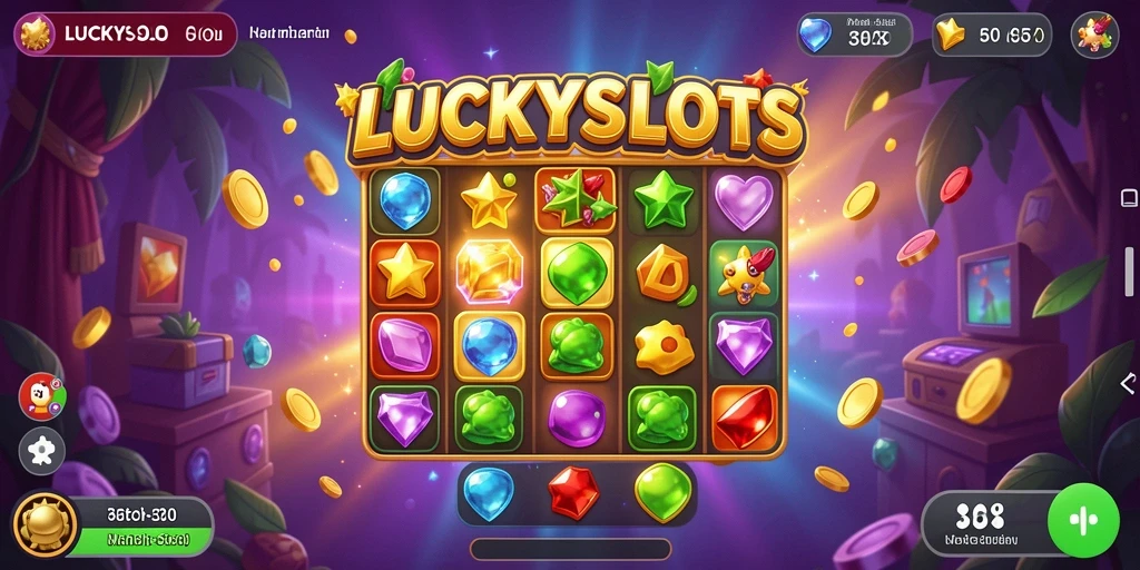 Tampilan gameplay seru LUCKYSLOTS dengan aksi mencocokkan simbol.