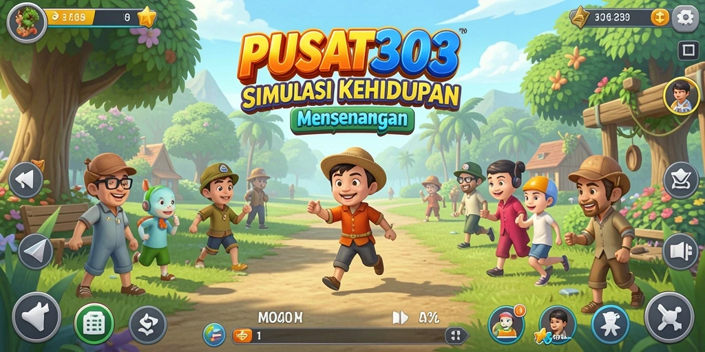 Tampilan gameplay menarik dari PUSAT303 dengan berbagai aktivitas kehidupan.