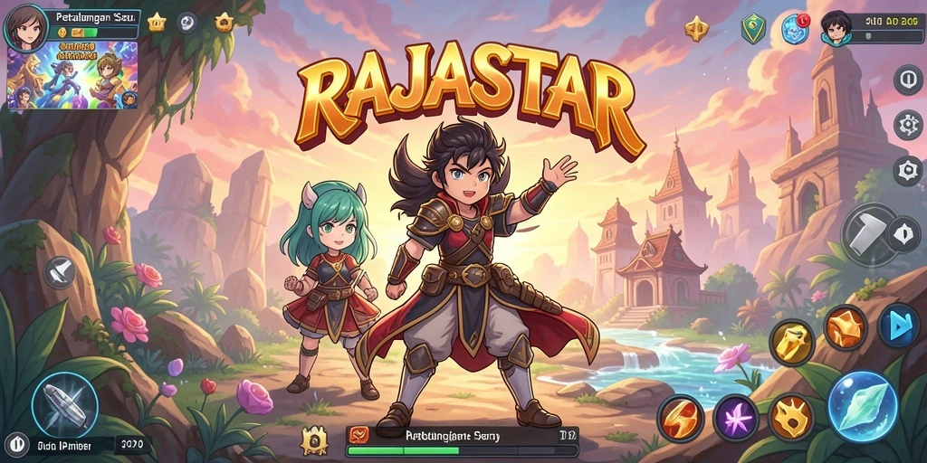 Screenshot gameplay RAJASTAR menampilkan pertarungan seru dengan karakter anime.
