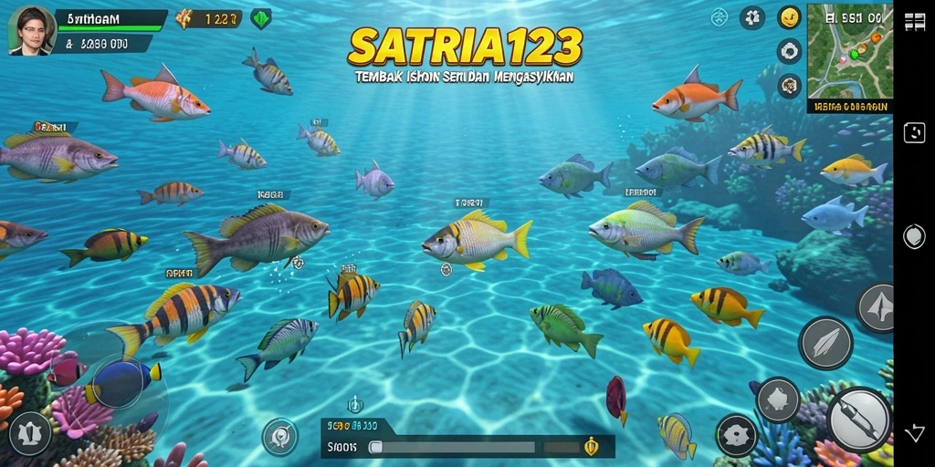 Tangkapan layar SATRIA123 menampilkan aksi seru dalam permainan Tembak Ikan.